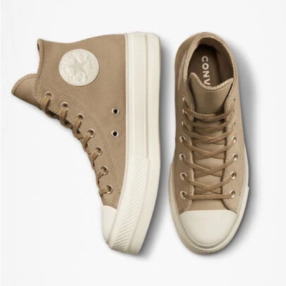 Converse Chuck Taylor All Star Lift Platform Suede Shoes Khaki Tan size 7.5